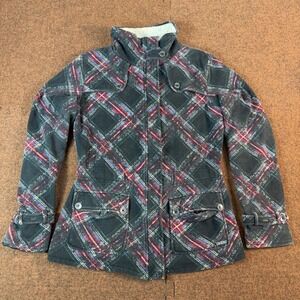 Roxy Plaid Sherpa Lined Field Jacket Womens Small Multi-Color Utility Coat 2858